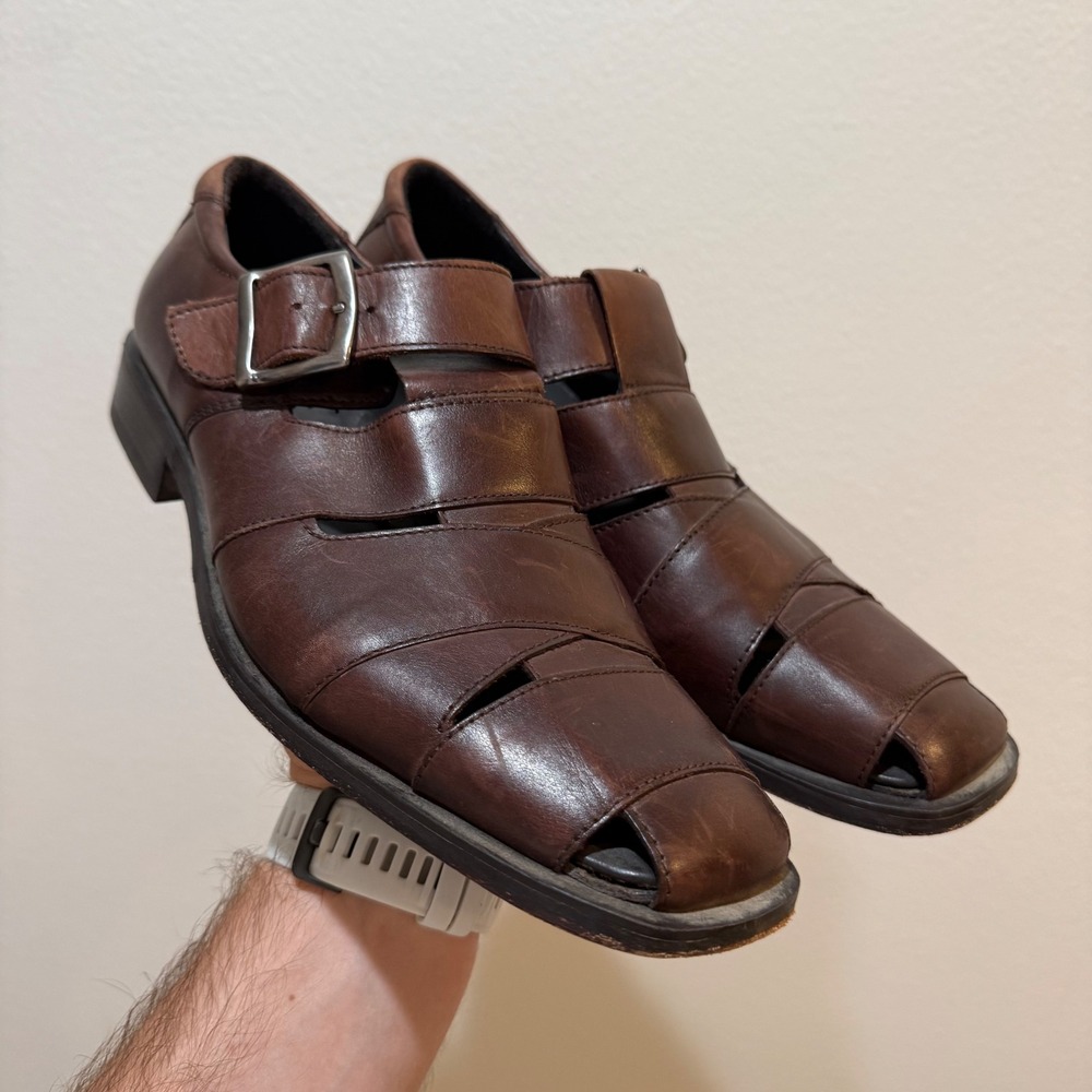 Kenneth Cole New York Mens Brown Leather Fisherman Sandals Monk Strap Size 11